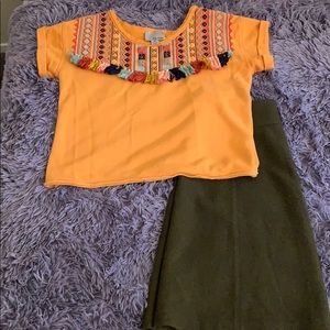 Anthropologie Tassled Short Sleeve Sweatshirt